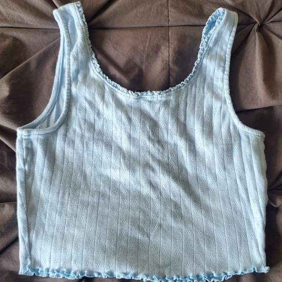 RSQ Light Blue Ribbed Crop Tank Top - Picture 3 of 4